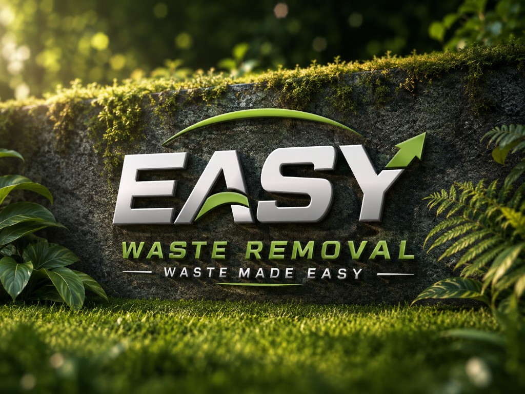 Easy Waste Removal brand sign in a green garden setting